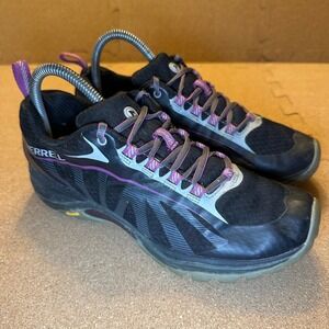 Merrell All Out Charge Shoes Women 8.5 Black Purple Trail Running Hiking‎ J35750